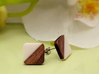 White Wooden Square Earrings