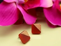 Red Wooden Square Earrings
