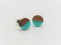 Blue Round -Wooden Earrings