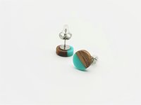 Blue Round -Wooden Earrings