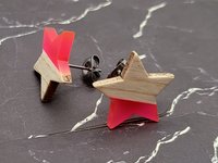 Neon Pink Wooden Star  Earrings