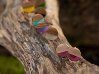 Blue Round -Wooden Earrings