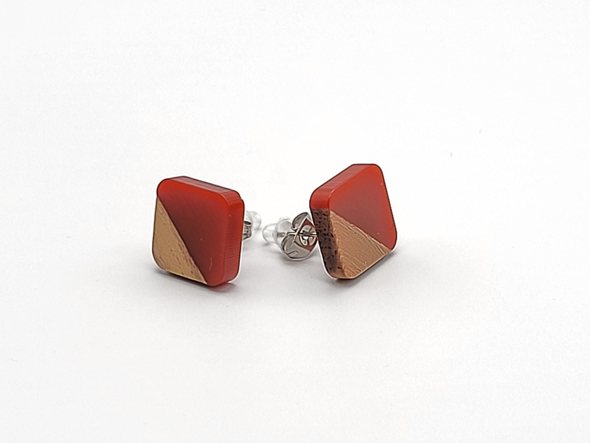 Red Wooden Square Earrings