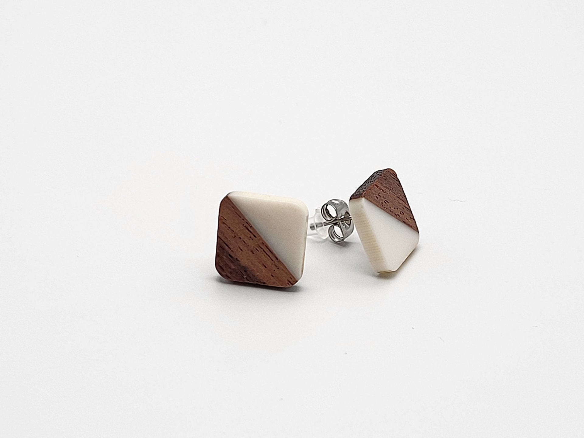 White Wooden Square Earrings