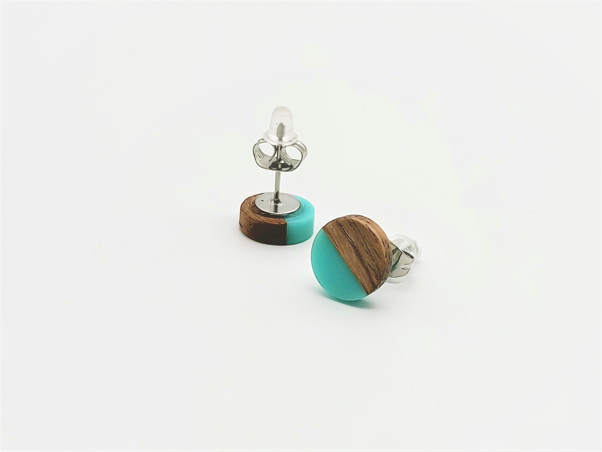 Blue Round -Wooden Earrings