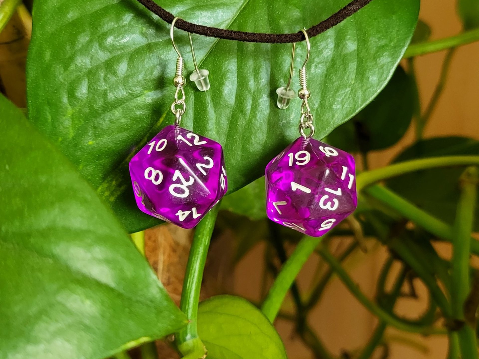 Violet D20 Dice Earrings 